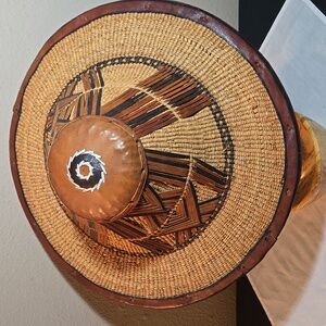 Vintage Tuareg West African Straw And Leather Handmade Sun Hat.